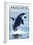 Anacortes, Washington - Orca Whale Jumping-Lantern Press-Framed Art Print