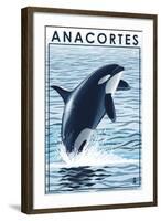 Anacortes, Washington - Orca Whale Jumping-Lantern Press-Framed Art Print