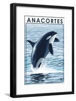 Anacortes, Washington - Orca Whale Jumping-Lantern Press-Framed Art Print