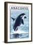 Anacortes, Washington - Orca Whale Jumping-Lantern Press-Framed Art Print