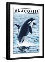 Anacortes, Washington - Orca Whale Jumping-Lantern Press-Framed Art Print