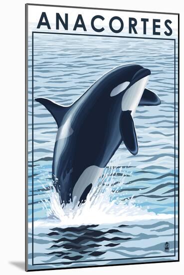 Anacortes, Washington - Orca Whale Jumping-Lantern Press-Mounted Art Print