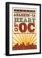 Anaheim, California - Skyline and Sunburst Screenprint Style-Lantern Press-Framed Art Print