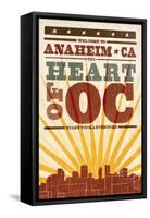 Anaheim, California - Skyline and Sunburst Screenprint Style-Lantern Press-Framed Stretched Canvas