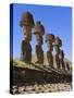 Anakena Beach, Monolithic Giant Stone Moai Statues of Ahu Nau Nau, Rapa Nui, Chile-Gavin Hellier-Stretched Canvas