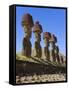 Anakena Beach, Monolithic Giant Stone Moai Statues of Ahu Nau Nau, Rapa Nui, Chile-Gavin Hellier-Framed Stretched Canvas