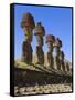 Anakena Beach, Monolithic Giant Stone Moai Statues of Ahu Nau Nau, Rapa Nui, Chile-Gavin Hellier-Framed Stretched Canvas