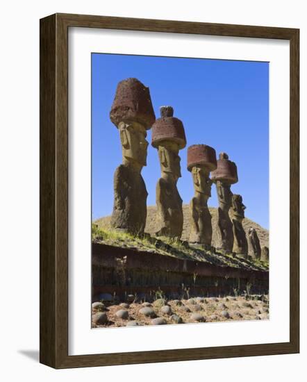 Anakena Beach, Monolithic Giant Stone Moai Statues of Ahu Nau Nau, Rapa Nui, Chile-Gavin Hellier-Framed Photographic Print