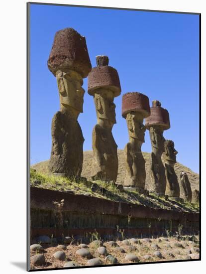Anakena Beach, Monolithic Giant Stone Moai Statues of Ahu Nau Nau, Rapa Nui, Chile-Gavin Hellier-Mounted Photographic Print