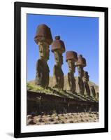 Anakena Beach, Monolithic Giant Stone Moai Statues of Ahu Nau Nau, Rapa Nui, Chile-Gavin Hellier-Framed Photographic Print