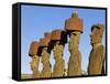 Anakena Beach, Monolithic Giant Stone Moai Statues of Ahu Nau Nau, Rapa Nui, Chile-Gavin Hellier-Framed Stretched Canvas