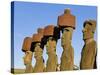 Anakena Beach, Monolithic Giant Stone Moai Statues of Ahu Nau Nau, Rapa Nui, Chile-Gavin Hellier-Stretched Canvas