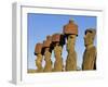 Anakena Beach, Monolithic Giant Stone Moai Statues of Ahu Nau Nau, Rapa Nui, Chile-Gavin Hellier-Framed Photographic Print