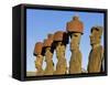 Anakena Beach, Monolithic Giant Stone Moai Statues of Ahu Nau Nau, Rapa Nui, Chile-Gavin Hellier-Framed Stretched Canvas