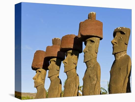 Anakena Beach, Monolithic Giant Stone Moai Statues of Ahu Nau Nau, Rapa Nui, Chile-Gavin Hellier-Stretched Canvas