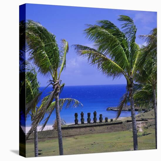 Anakena Beach with Ahu Nau Nau, Easter Island, Chile, Pacific-Geoff Renner-Stretched Canvas