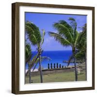 Anakena Beach with Ahu Nau Nau, Easter Island, Chile, Pacific-Geoff Renner-Framed Photographic Print