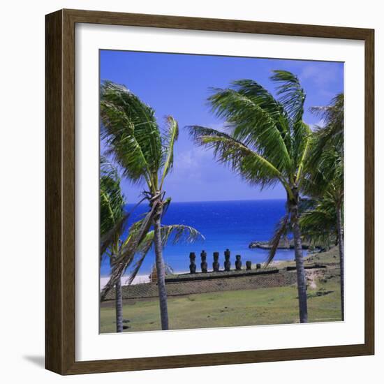 Anakena Beach with Ahu Nau Nau, Easter Island, Chile, Pacific-Geoff Renner-Framed Photographic Print