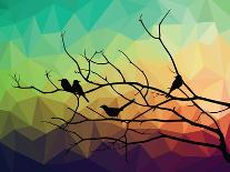 Animal of Wildlife ( Bird on Tree Branch and Low Poly Vector Background)-ananaline-Premium Giclee Print
