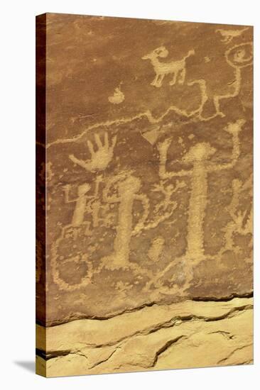 Anasazi Ancestral Puebloan Petroglyphs of Whipping Kachinas at Mesa Verde National Park-null-Stretched Canvas