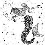 Beautiful Mermaid with Star in Her Hands Hand Drawn Illustration. Sea, Fantasy, Spirituality, Mytho-Anastasia Mazeina-Stretched Canvas