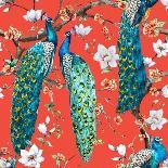 Watercolor Pattern Peacock on a Tree Cherry, Flowering Trees-Anastasia Zenina-Lembrik-Art Print