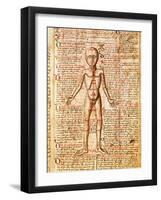 Anatomical Chart of Human Body, Tractatabus de Pestilentia, 15th century Manuscript by M. Albik-null-Framed Giclee Print