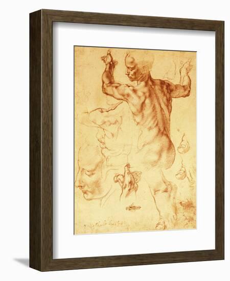 Anatomy Sketches (Libyan Sibyl)-Michelangelo Buonarroti-Framed Giclee Print