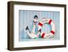 Anchor and Life Buoy on a Background of White Shabby Wall Boards.-Yarkovoy-Framed Photographic Print