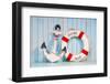 Anchor and Life Buoy on a Background of White Shabby Wall Boards.-Yarkovoy-Framed Photographic Print