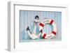 Anchor and Life Buoy on a Background of White Shabby Wall Boards.-Yarkovoy-Framed Photographic Print