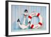 Anchor and Life Buoy on a Background of White Shabby Wall Boards.-Yarkovoy-Framed Photographic Print