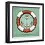 Anchor and Lifebuoy in Retro Style. Colorful Illustration-Olena Bogadereva-Framed Art Print