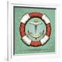 Anchor and Lifebuoy in Retro Style. Colorful Illustration-Olena Bogadereva-Framed Art Print