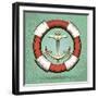 Anchor and Lifebuoy in Retro Style. Colorful Illustration-Olena Bogadereva-Framed Art Print