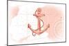 Anchor - Coral - Coastal Icon-Lantern Press-Mounted Art Print