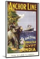 Anchor Line Poster for Ship Travel Between Gibraltar, Egypt and India with an Elephant-null-Mounted Photographic Print