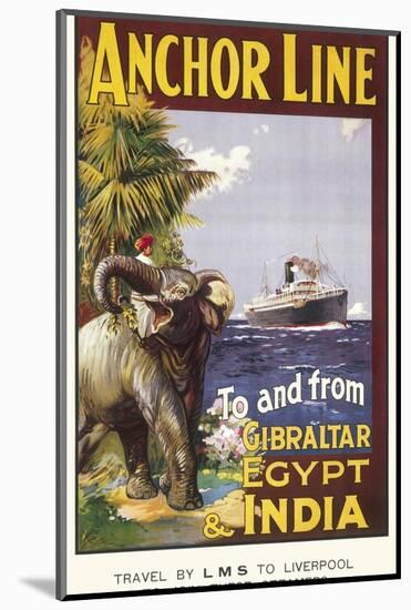 Anchor Line Poster for Ship Travel Between Gibraltar, Egypt and India with an Elephant-null-Mounted Photographic Print
