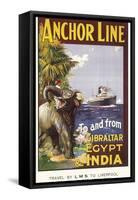 Anchor Line Poster for Ship Travel Between Gibraltar, Egypt and India with an Elephant-null-Framed Stretched Canvas