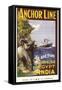 Anchor Line Poster for Ship Travel Between Gibraltar, Egypt and India with an Elephant-null-Framed Stretched Canvas