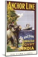 Anchor Line Poster for Ship Travel Between Gibraltar, Egypt and India with an Elephant-null-Mounted Photographic Print