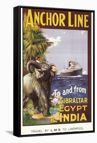 Anchor Line Poster for Ship Travel Between Gibraltar, Egypt and India with an Elephant-null-Framed Stretched Canvas