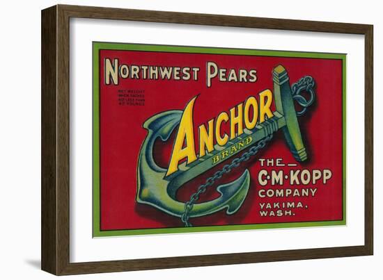 Anchor Pear Crate Label - Yakima, WA-Lantern Press-Framed Art Print