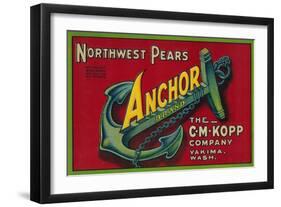 Anchor Pear Crate Label - Yakima, WA-Lantern Press-Framed Art Print