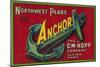 Anchor Pear Crate Label - Yakima, WA-Lantern Press-Mounted Art Print