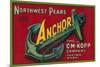 Anchor Pear Crate Label - Yakima, WA-Lantern Press-Mounted Premium Giclee Print