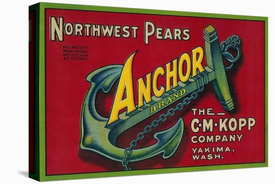 Anchor Pear Crate Label - Yakima, WA-Lantern Press-Stretched Canvas