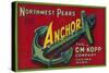 Anchor Pear Crate Label - Yakima, WA-Lantern Press-Stretched Canvas