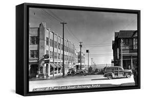 Anchorage, Alaska - 4th and East Street Corner-Lantern Press-Framed Stretched Canvas