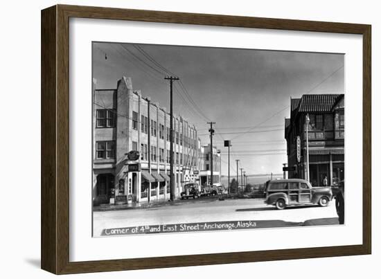 Anchorage, Alaska - 4th and East Street Corner-Lantern Press-Framed Art Print